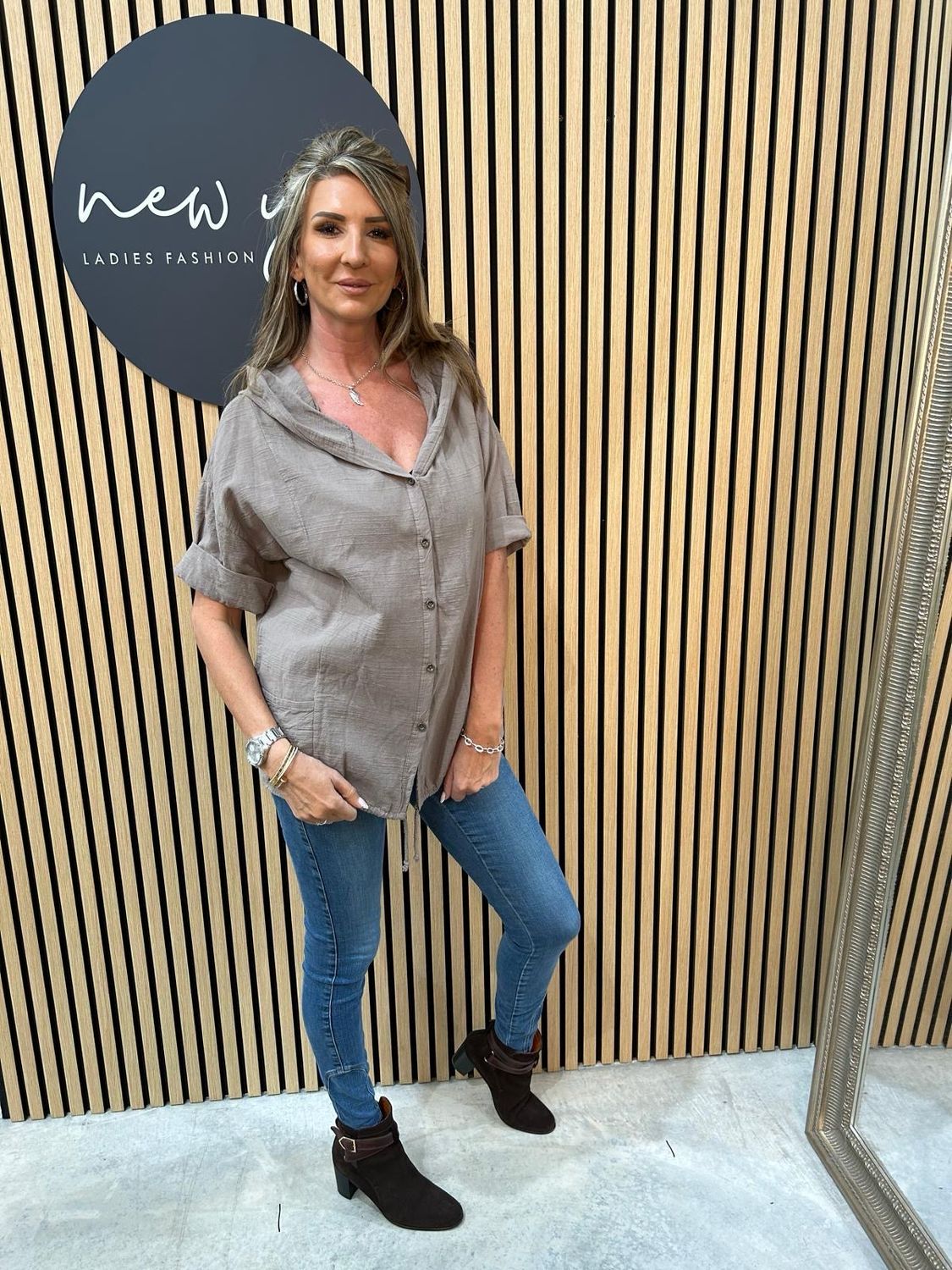 Linen Blend Button Shirt - Taupe