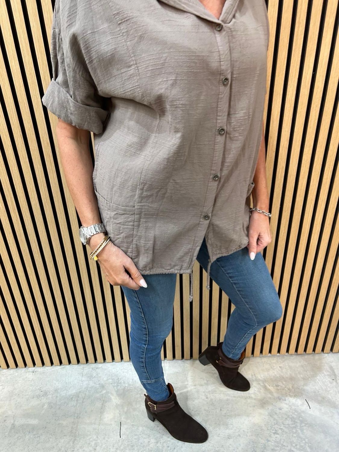Linen Blend Button Shirt - Taupe