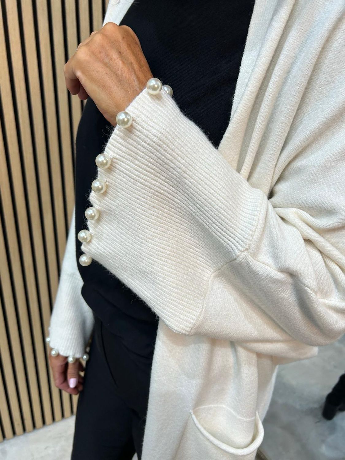 Pearl Trim Cardigan - Cream