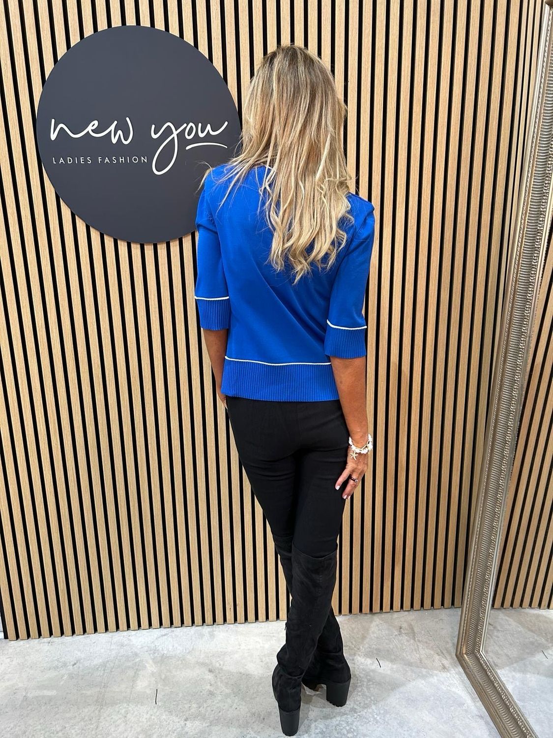 Contrast Trim Knit Top - Royal Blue