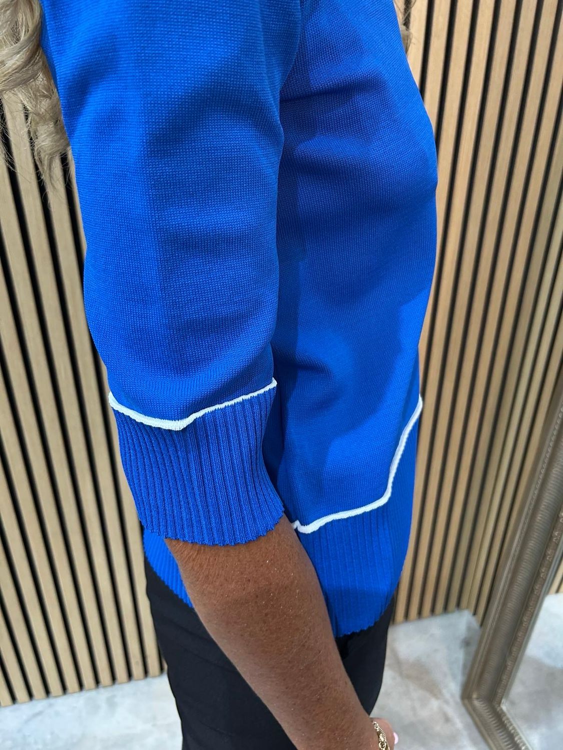 Contrast Trim Knit Top - Royal Blue