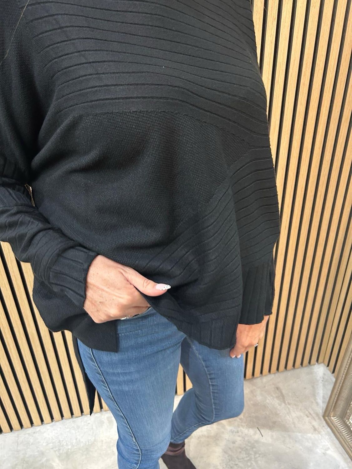 Textured Asymetric Knit Jumper - Black