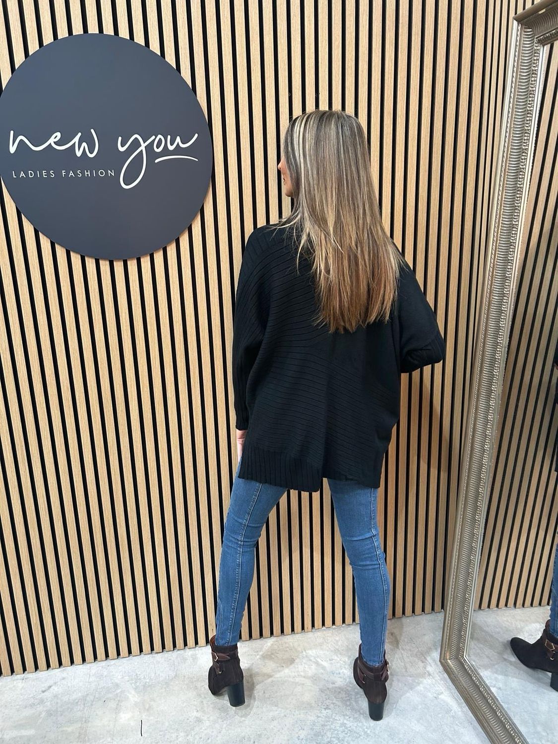Textured Asymetric Knit Jumper - Black