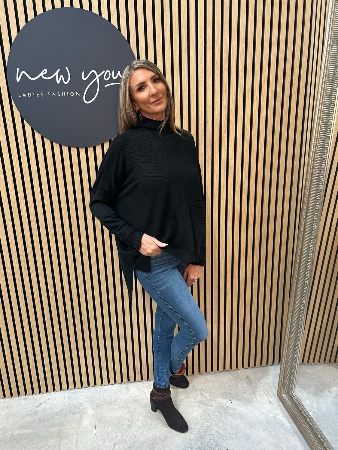 Textured Asymetric Knit Jumper - Black