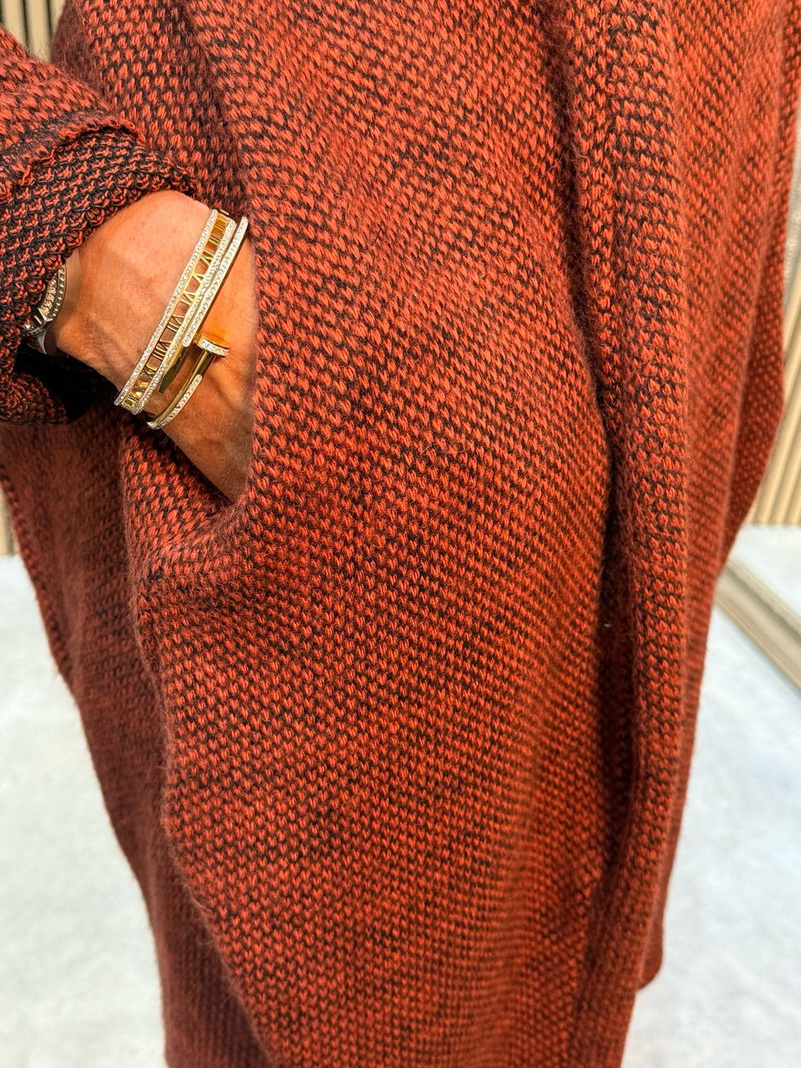 Cowl Neck Tunic Jumper Dress - Rust