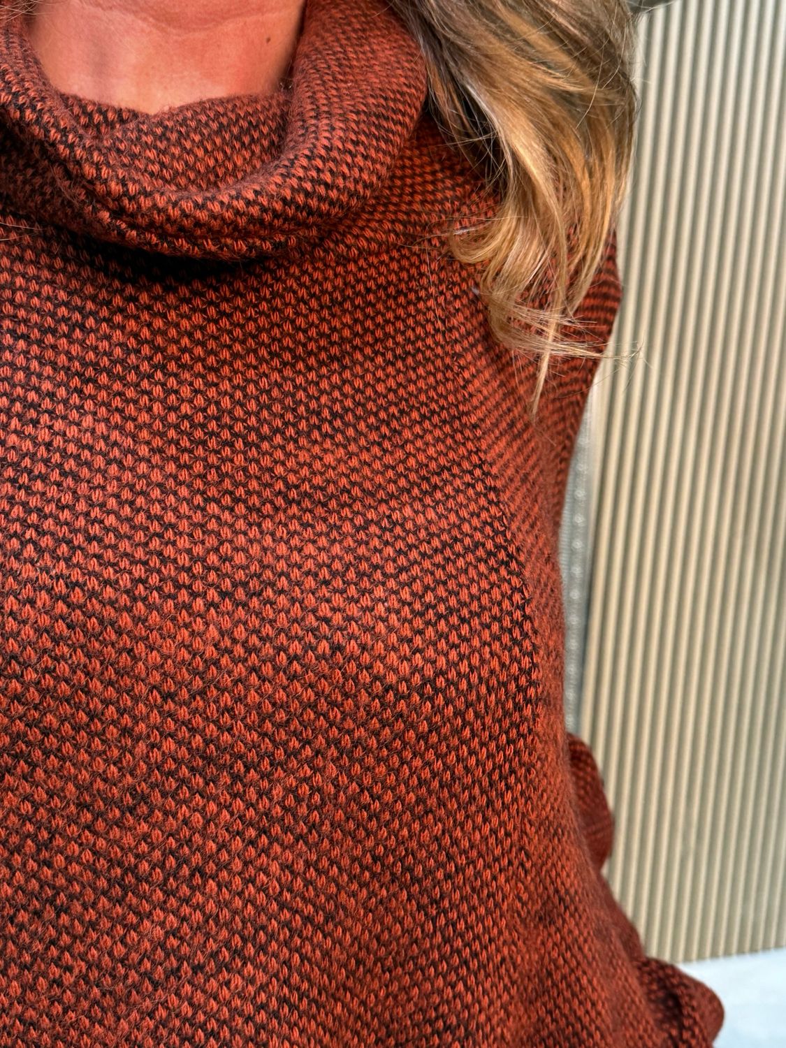 Cowl Neck Tunic Jumper Dress - Rust