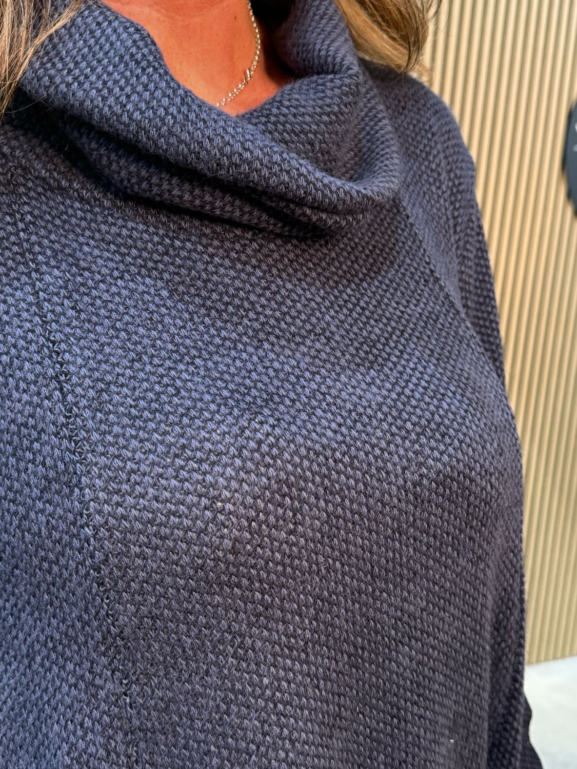 Cowl Neck Tunic Jumper Dress - Navy