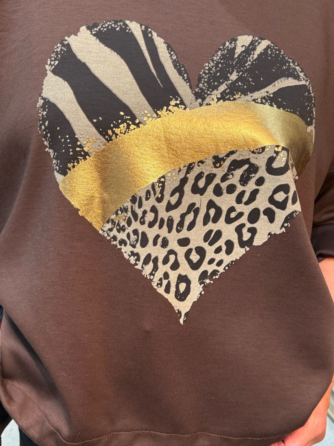 Animal Heart Print Jumper - Brown