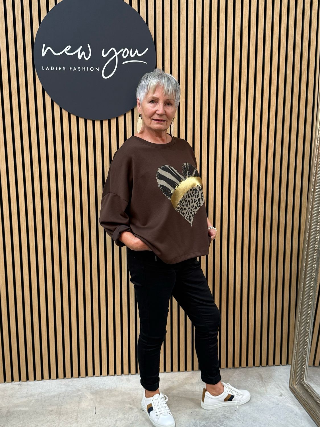 Animal Heart Print Jumper - Brown