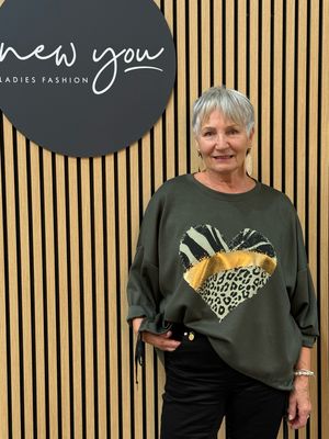 Animal Heart Print Jumper - Khaki