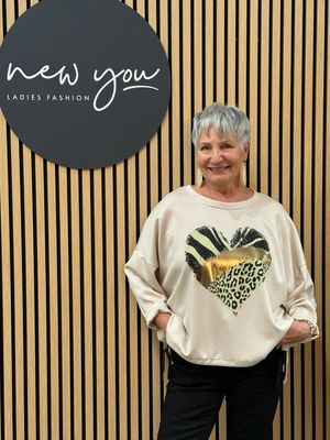 Animal Heart Print Jumper - Beige
