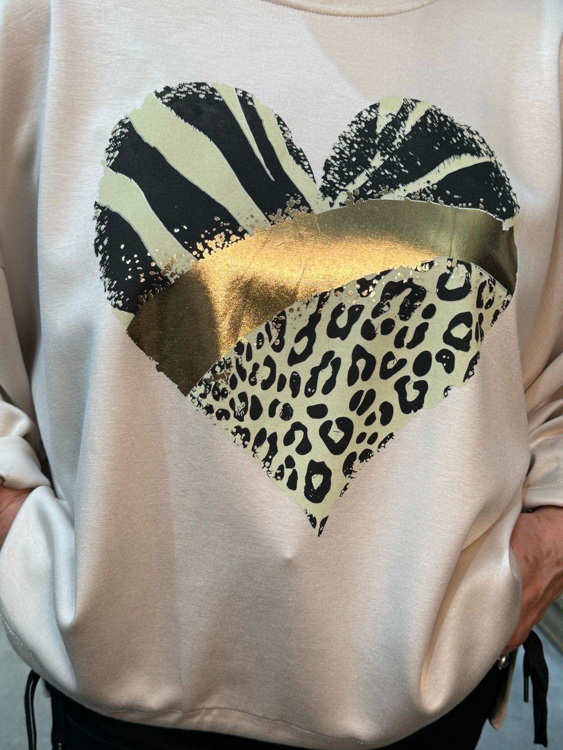 Animal Heart Print Jumper - Beige