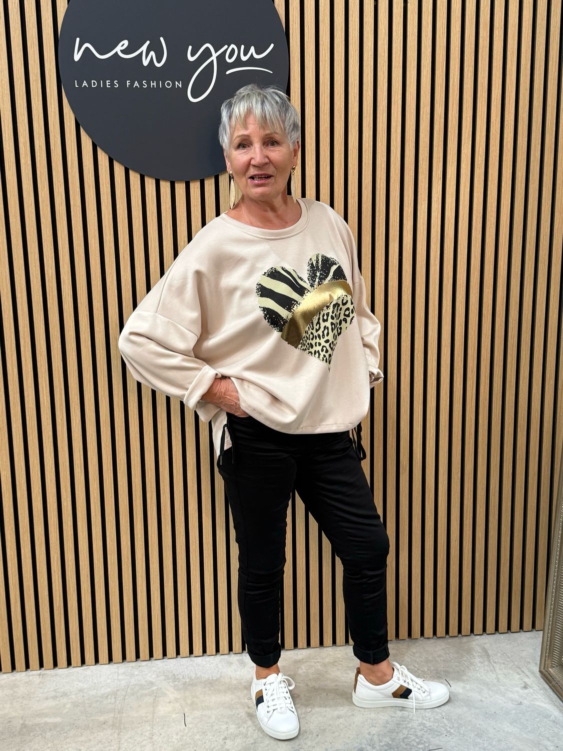 Animal Heart Print Jumper - Beige