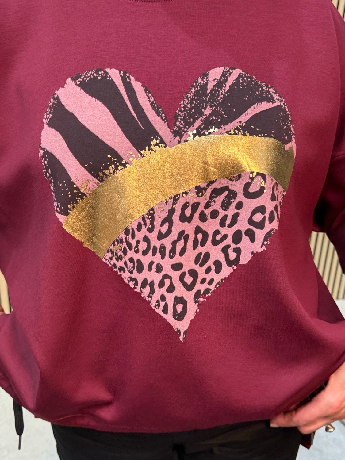 Animal Heart Print Jumper - Burgundy
