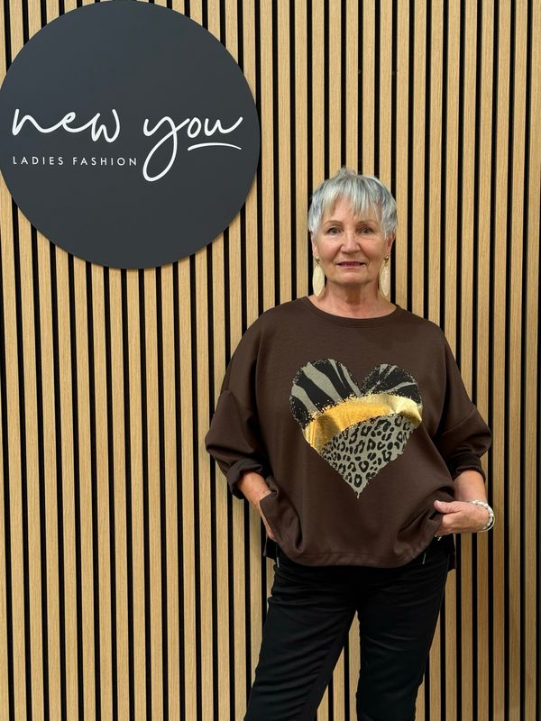 Animal Heart Print Jumper - Brown
