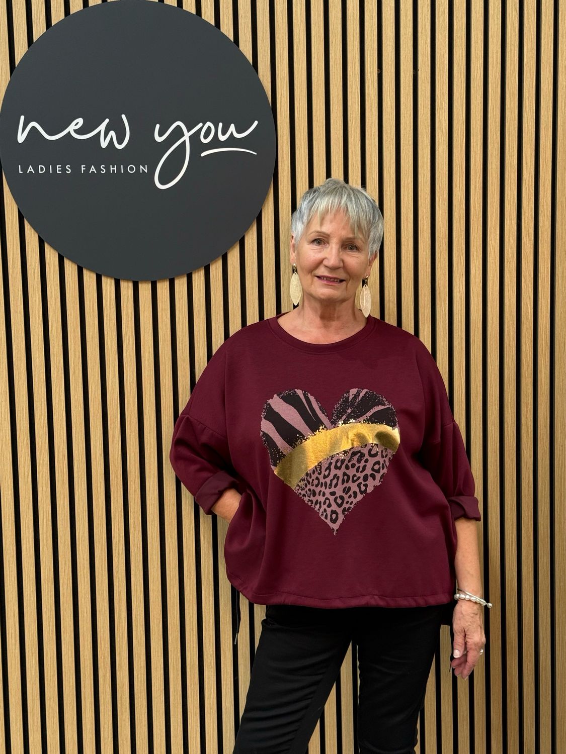 Animal Heart Print Jumper - Burgundy