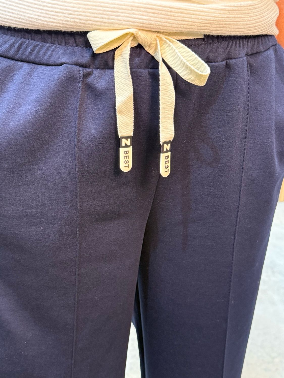 Wide Leg Draw String Trousers - Navy