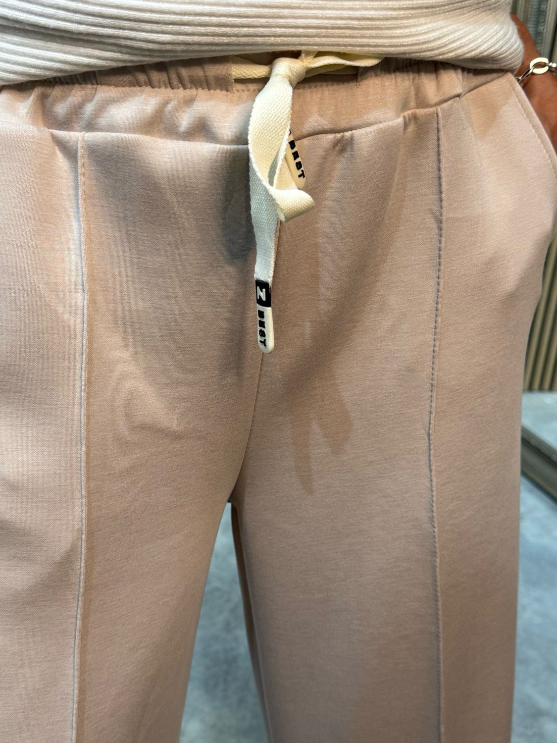 Wide Leg Draw String Trousers - Beige