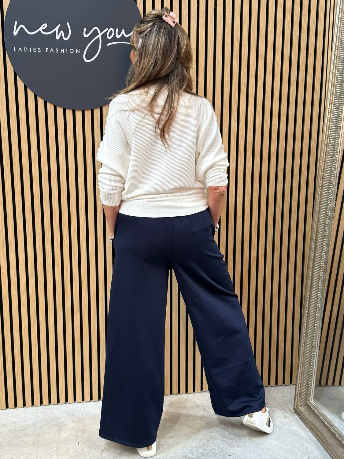 Wide Leg Draw String Trousers - Navy