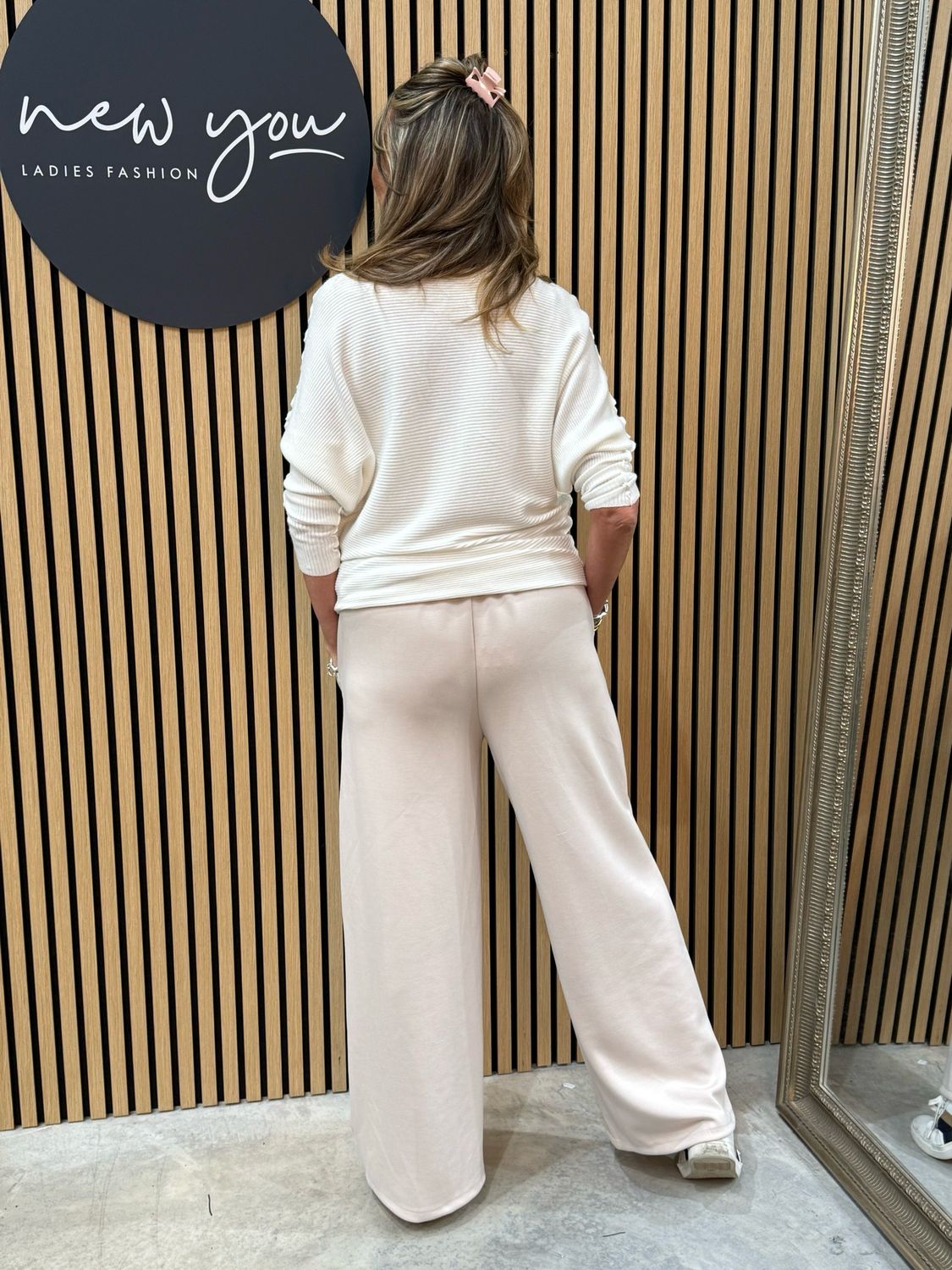 Wide Leg Draw String Trousers - Beige
