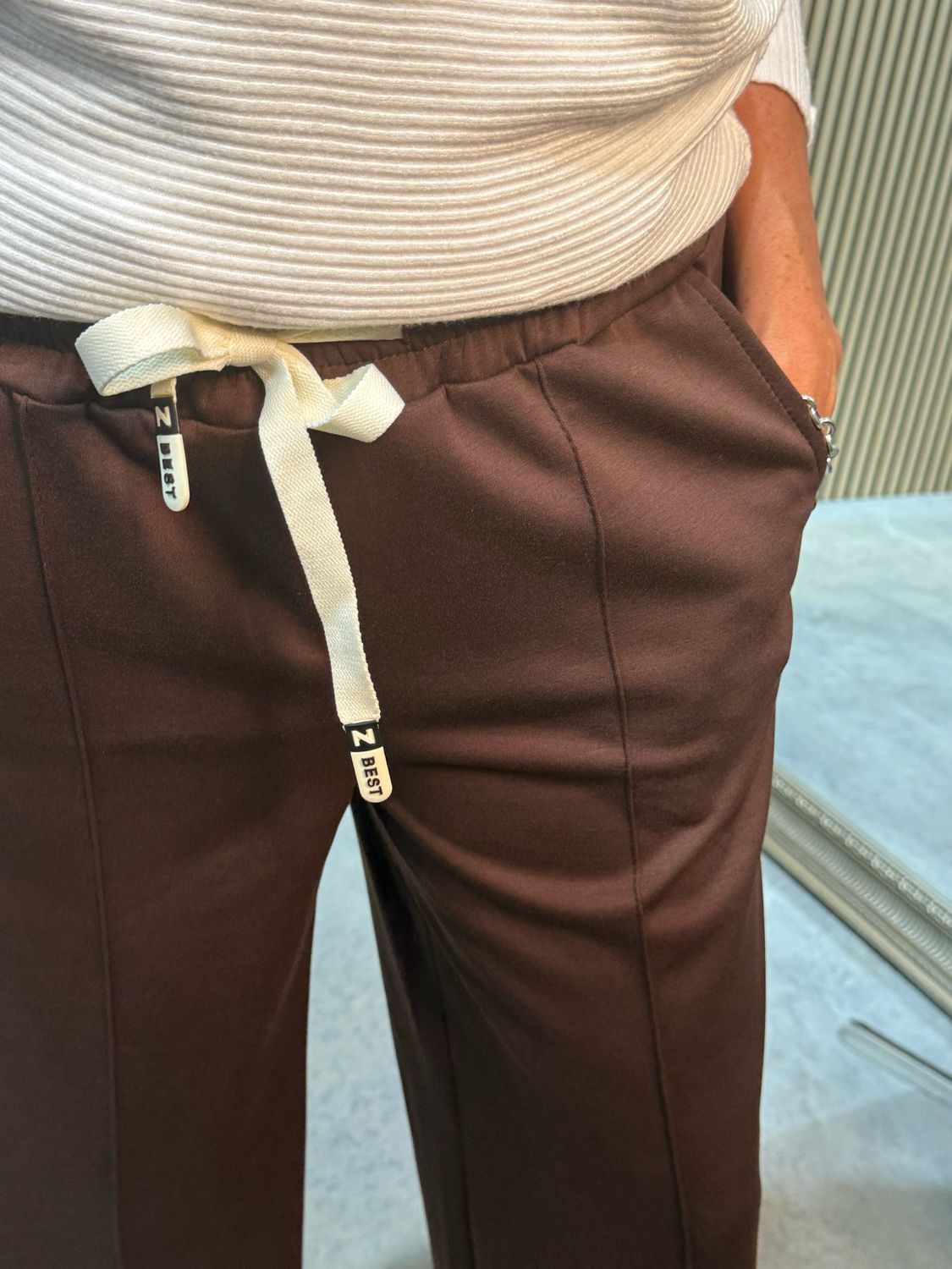 Wide Leg Draw String Trousers - Brown