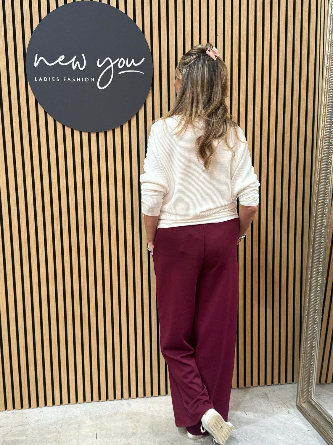 Wide Leg Draw String Trousers - Burgundy