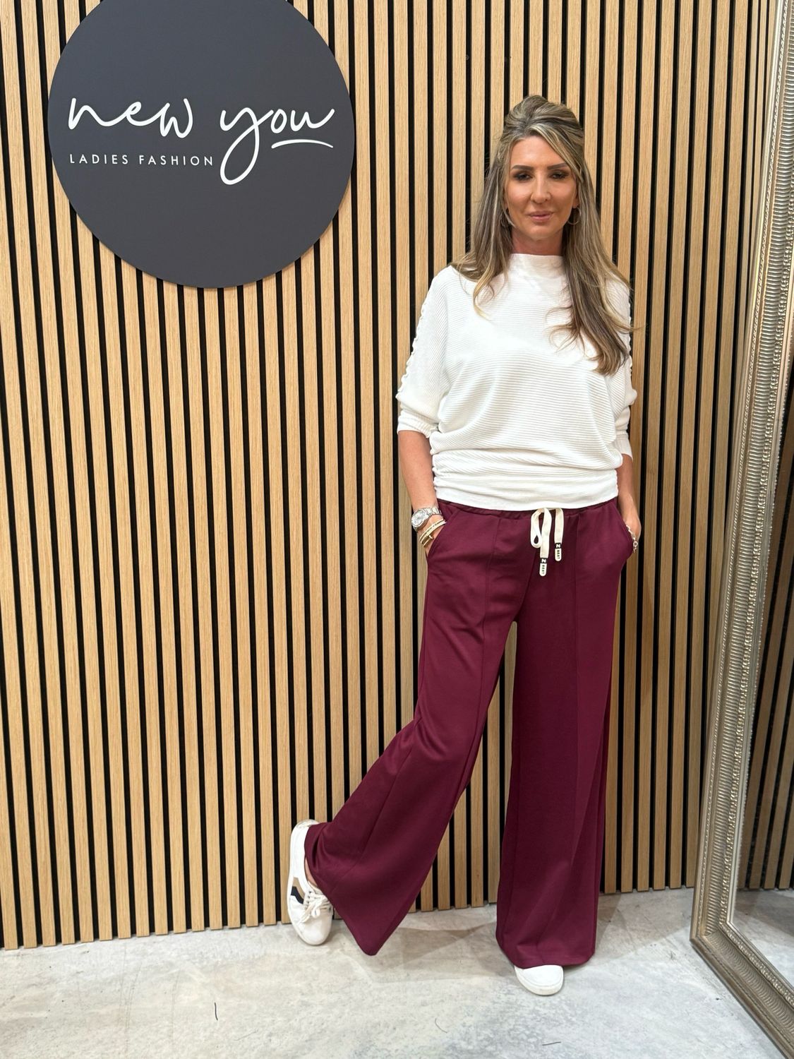 Wide Leg Draw String Trousers - Burgundy