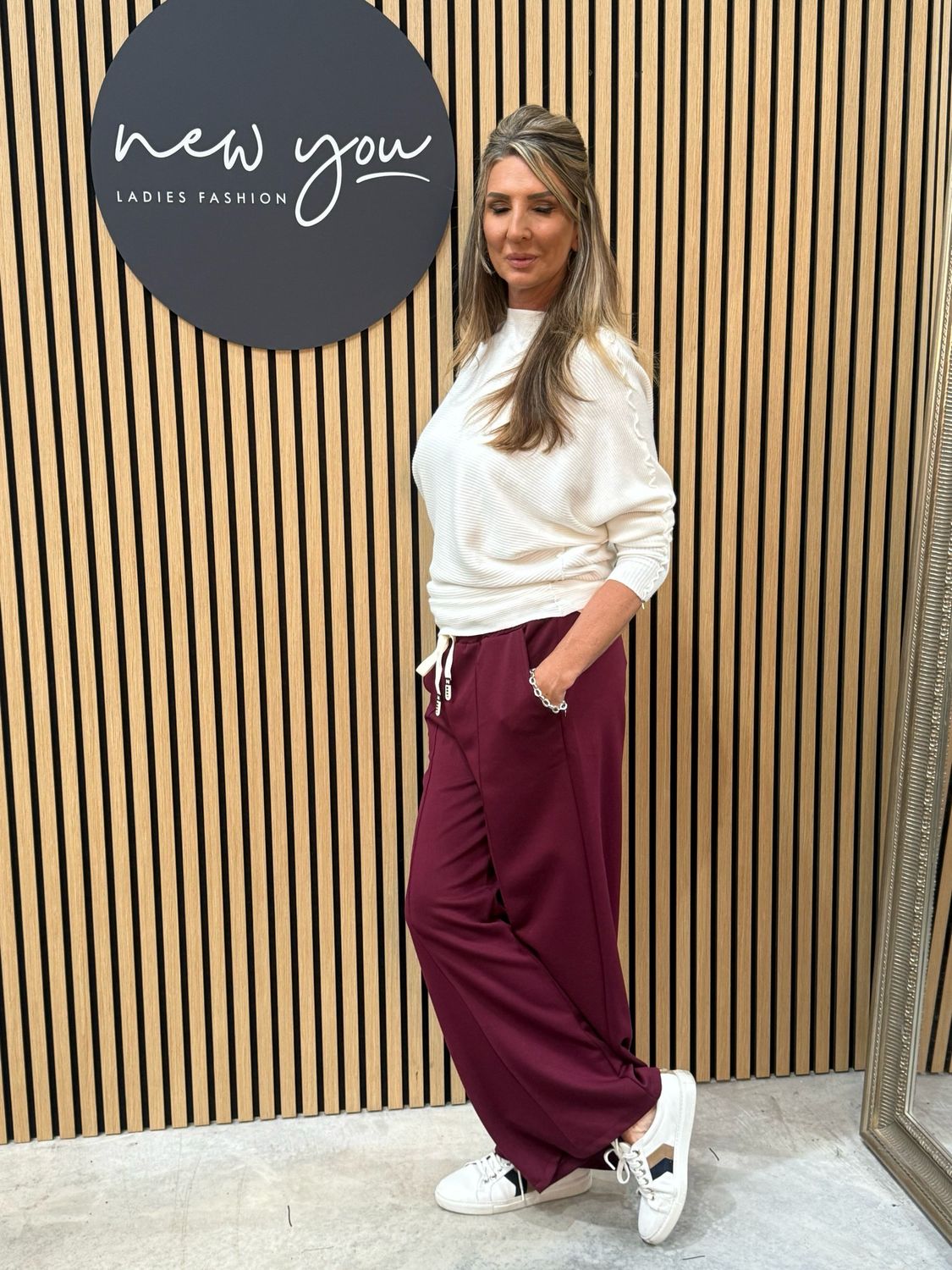 Wide Leg Draw String Trousers - Burgundy