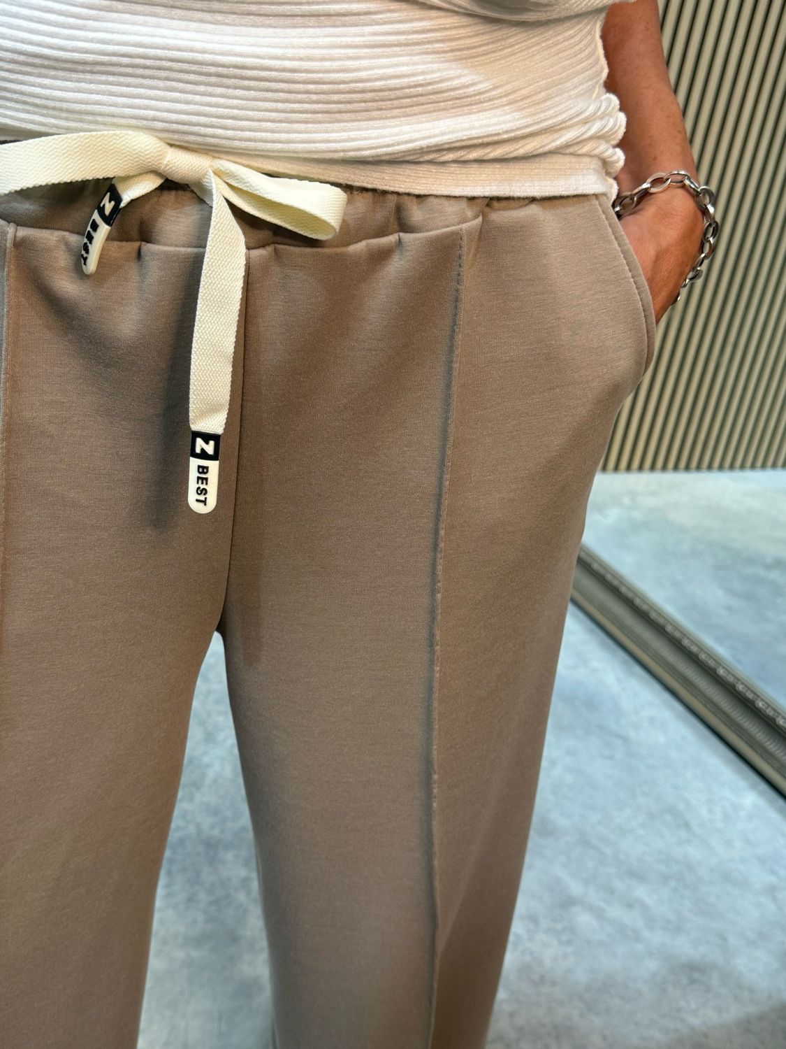 Wide Leg Draw String Trousers - Taupe