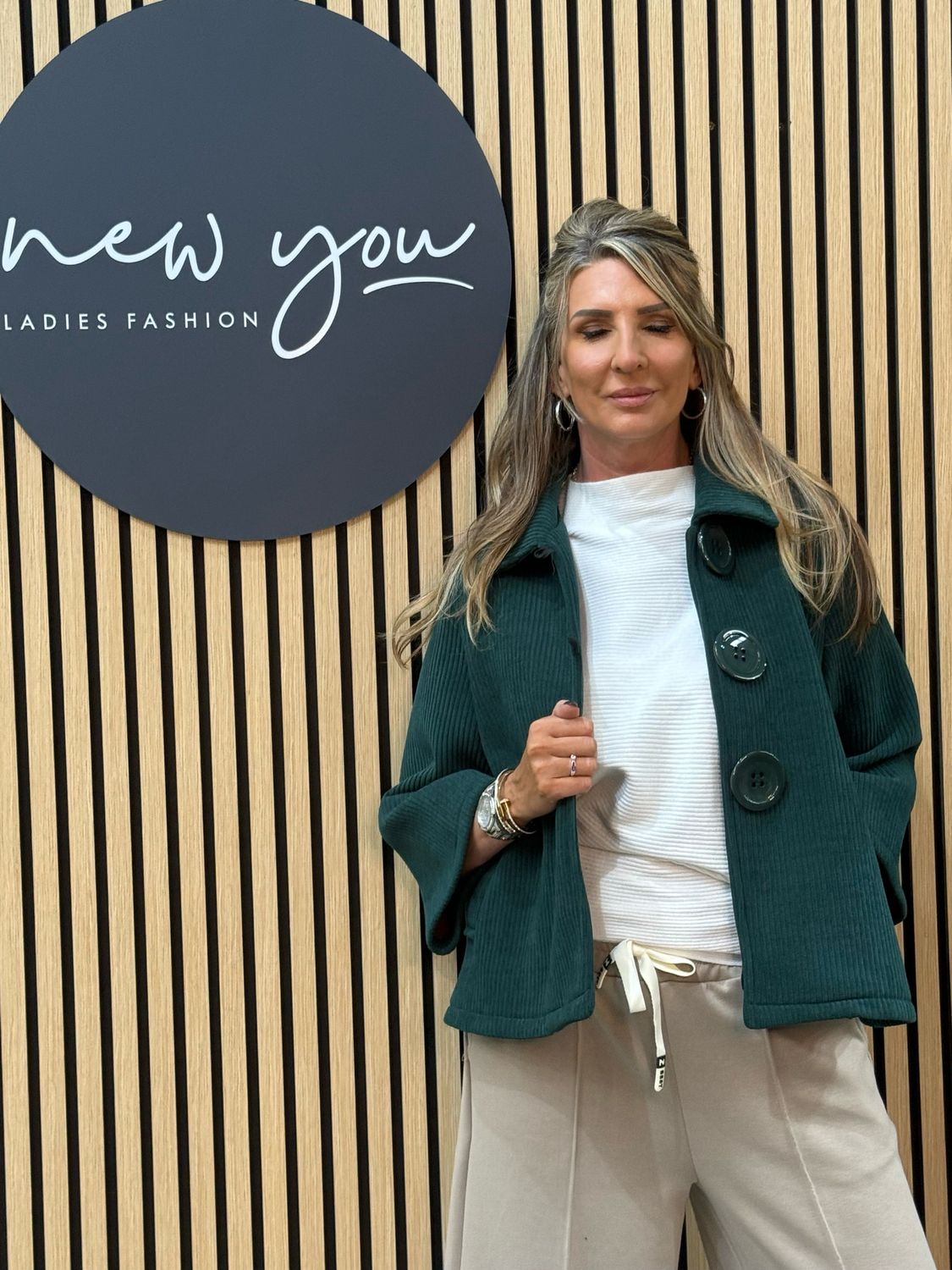 Button Front Cropped Jacket - Forest Green