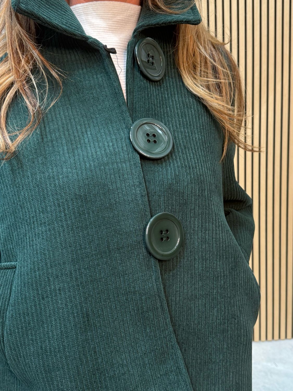 Button Front Cropped Jacket - Forest Green