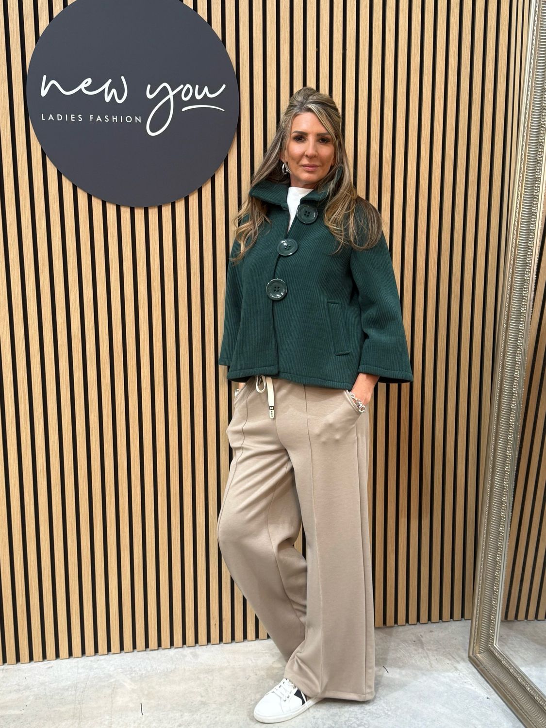 Button Front Cropped Jacket - Forest Green