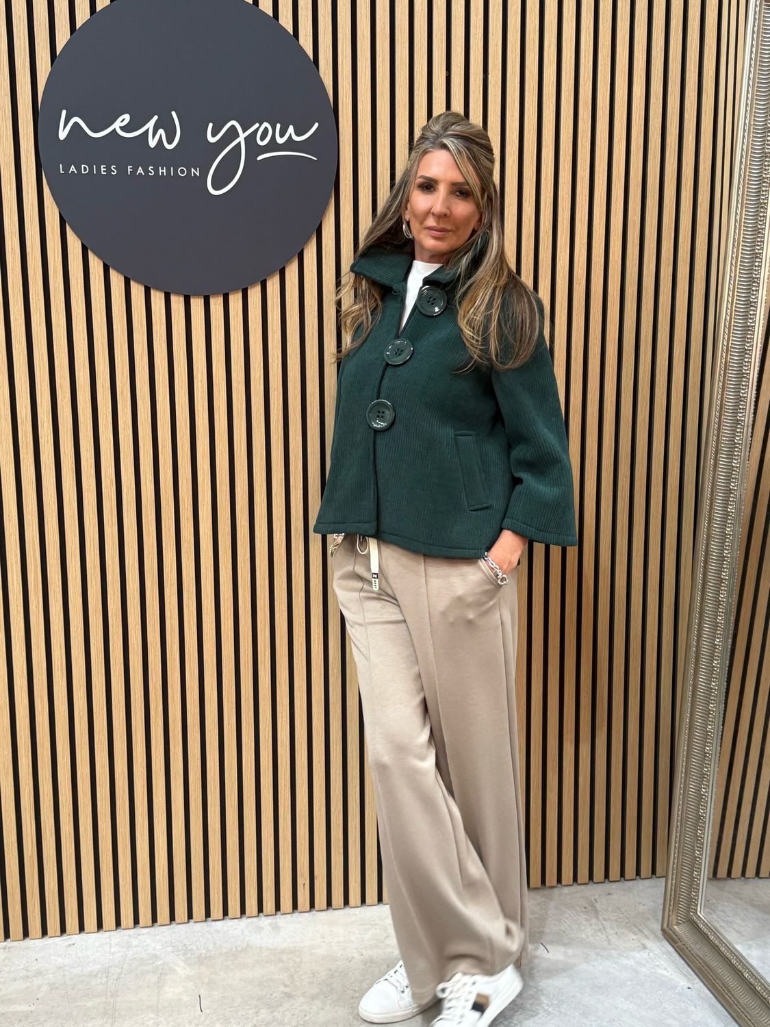 Button Front Cropped Jacket - Forest Green