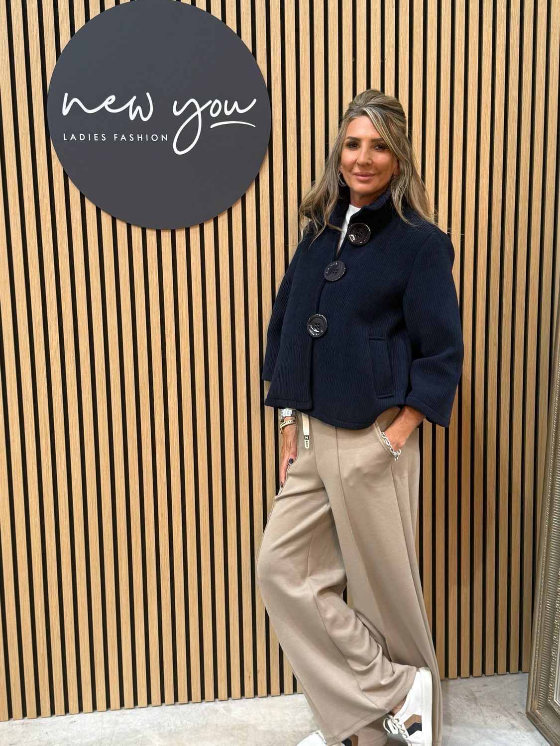 Button Front Cropped Jacket - Navy