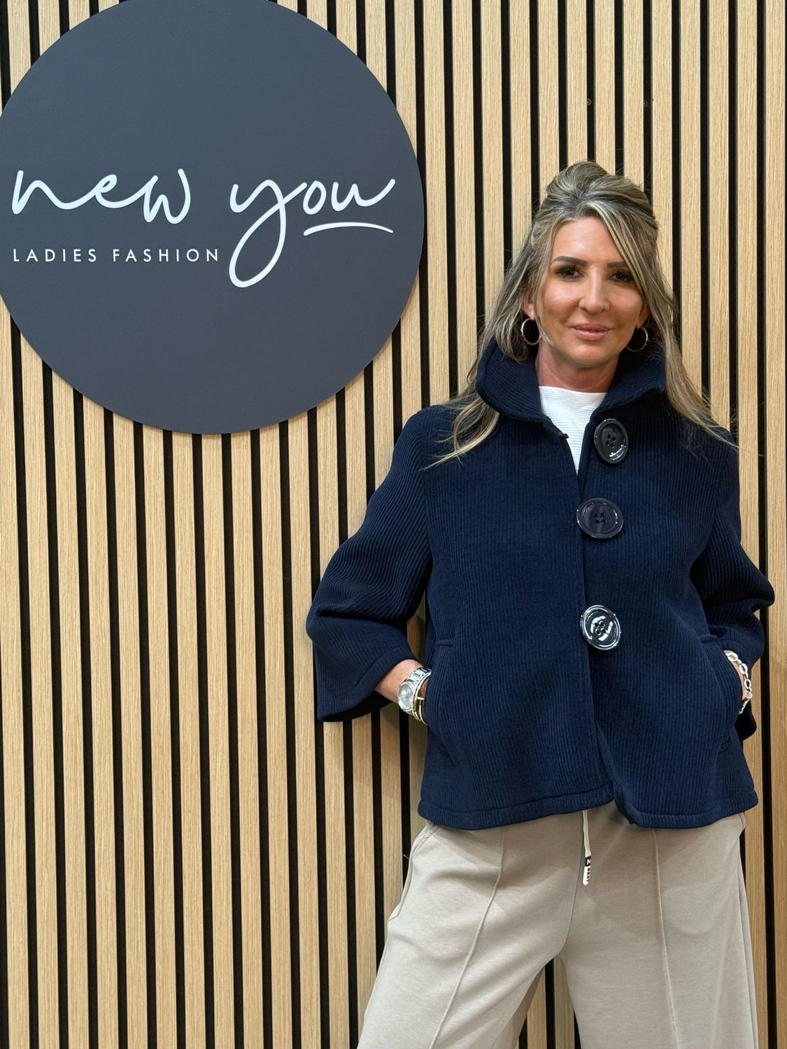 Button Front Cropped Jacket - Navy