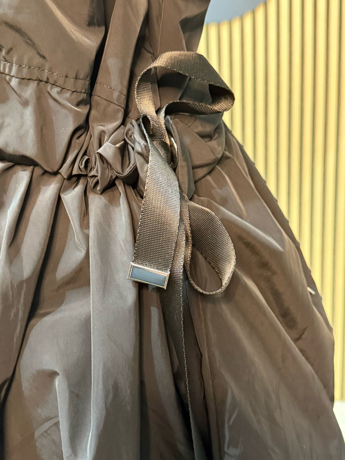 Drawstring Waist Hooded Coat - Black