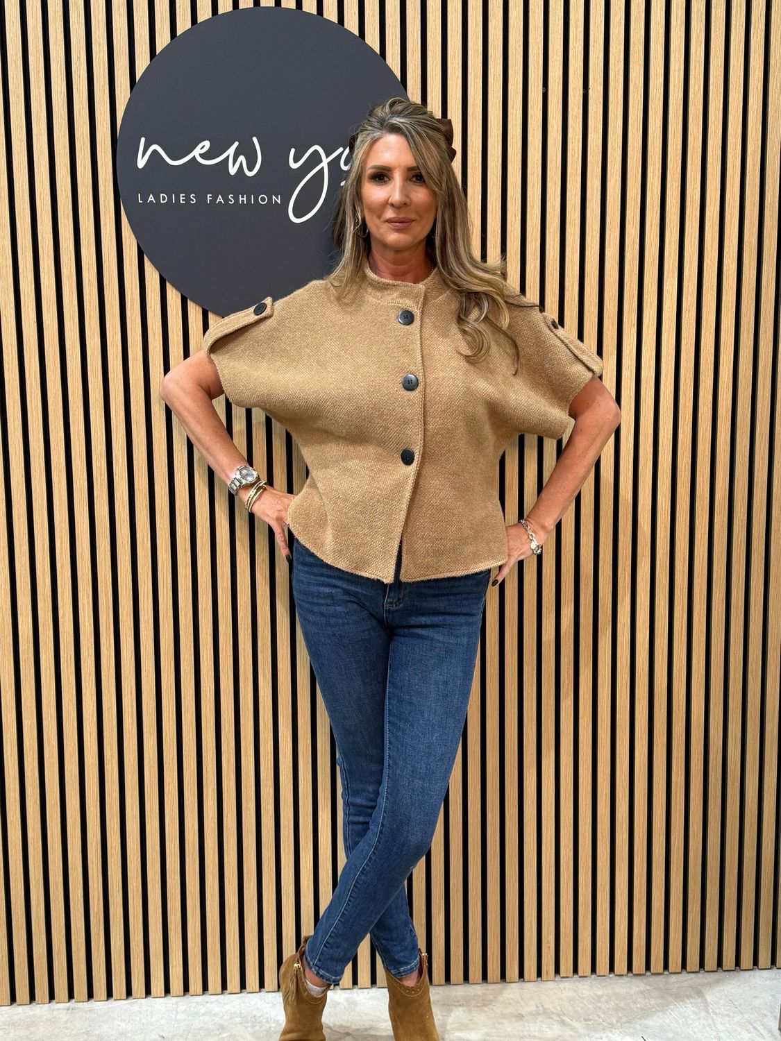 Button Front Knit Jacket - Beige