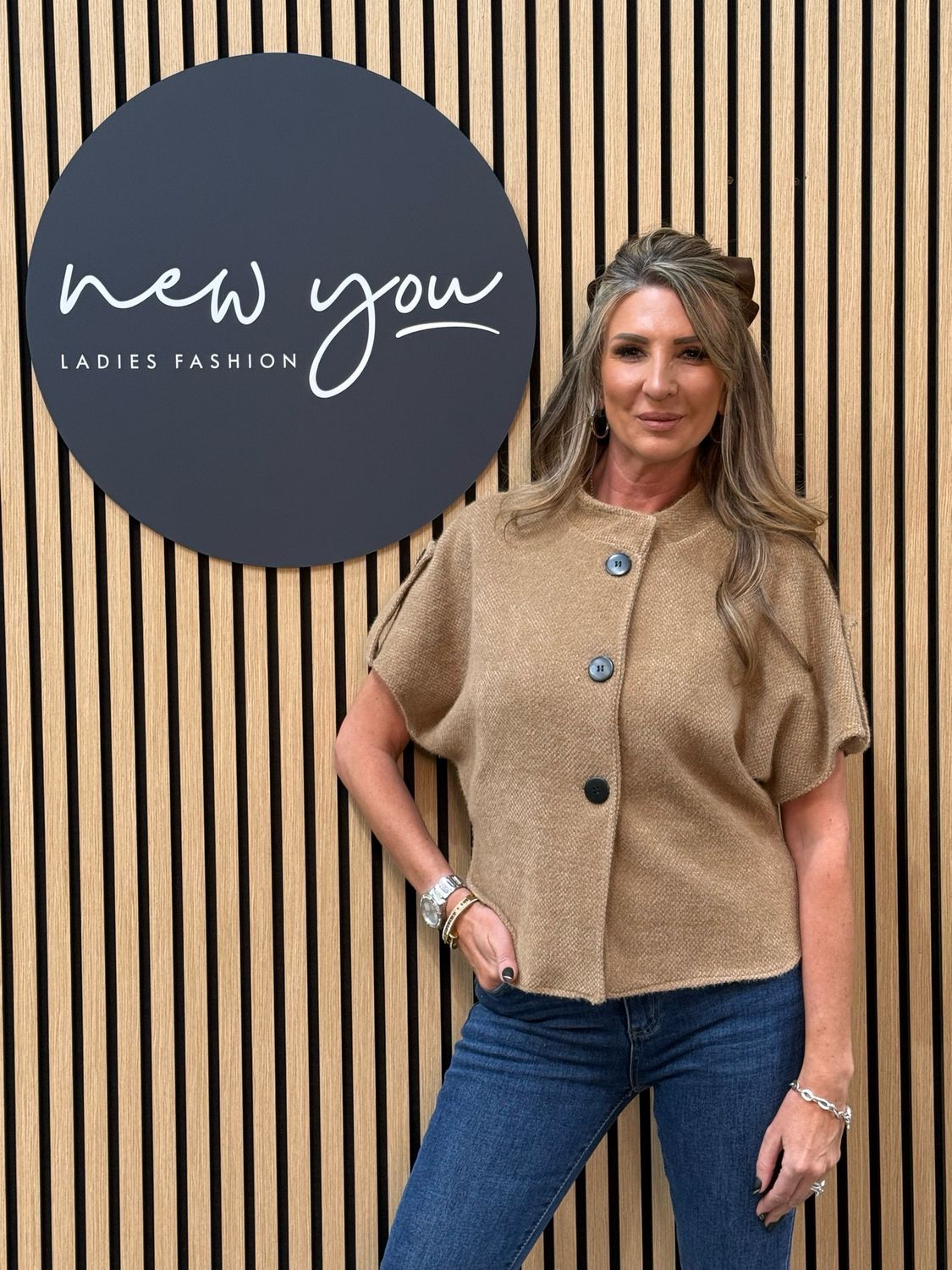 Button Front Knit Jacket - Beige