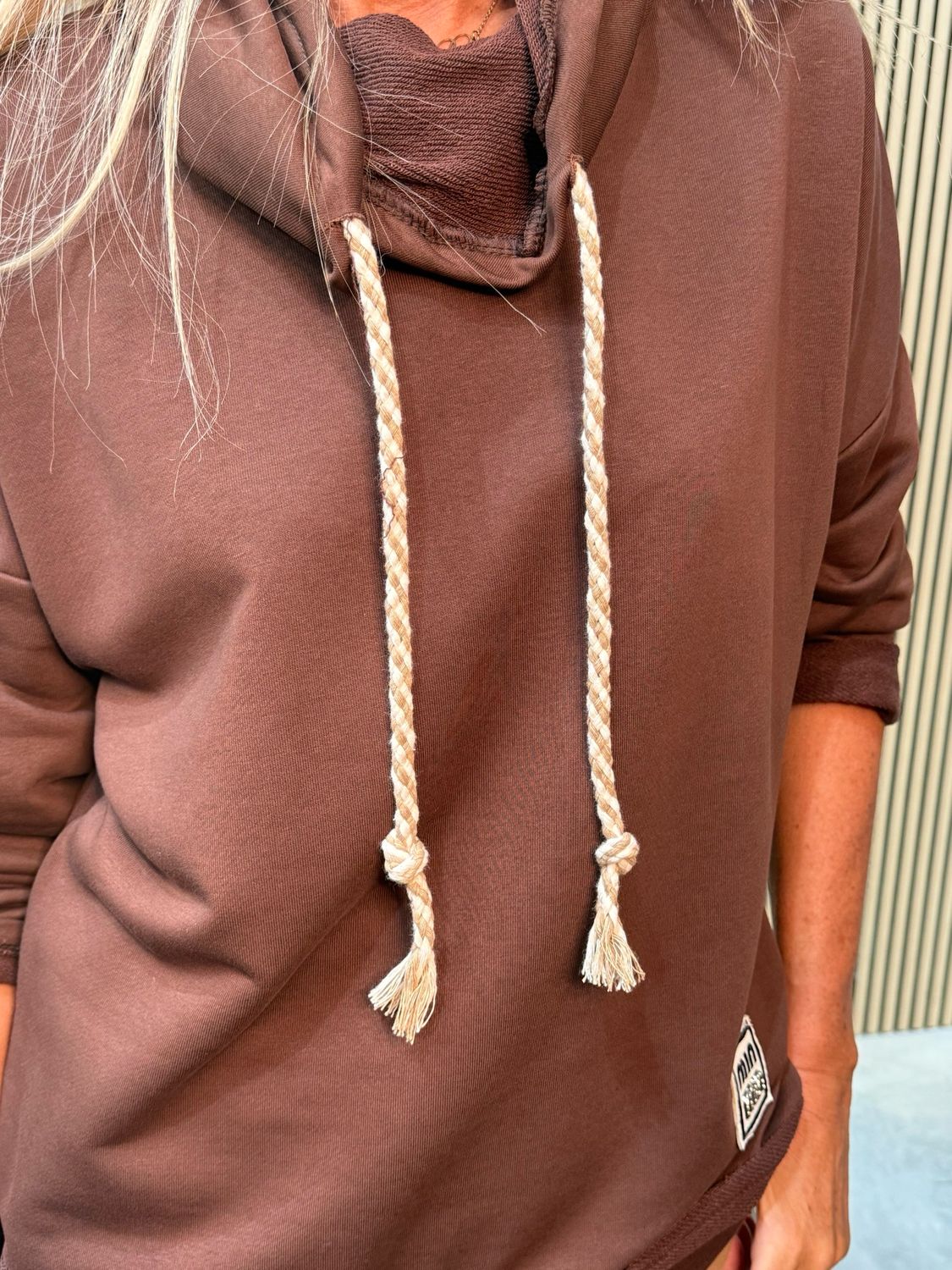 Cowl Neck Drawstring Jumper - Brown