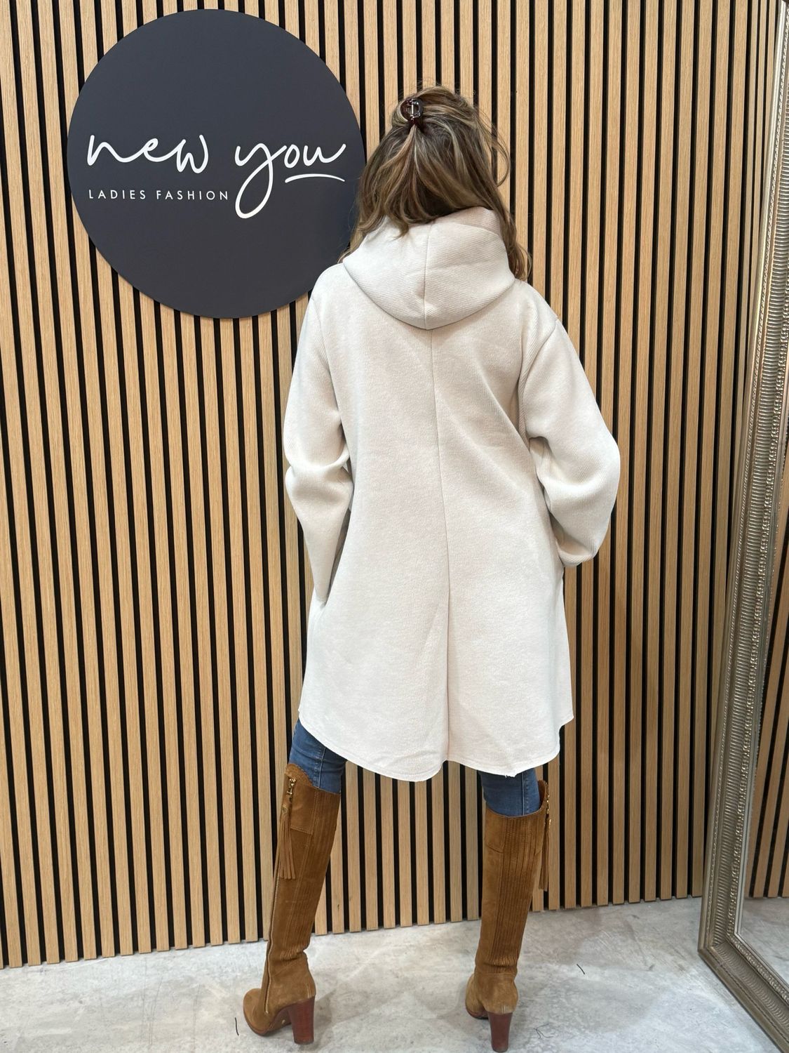 Oversize Hooded Sweatshirt Dress - Cream