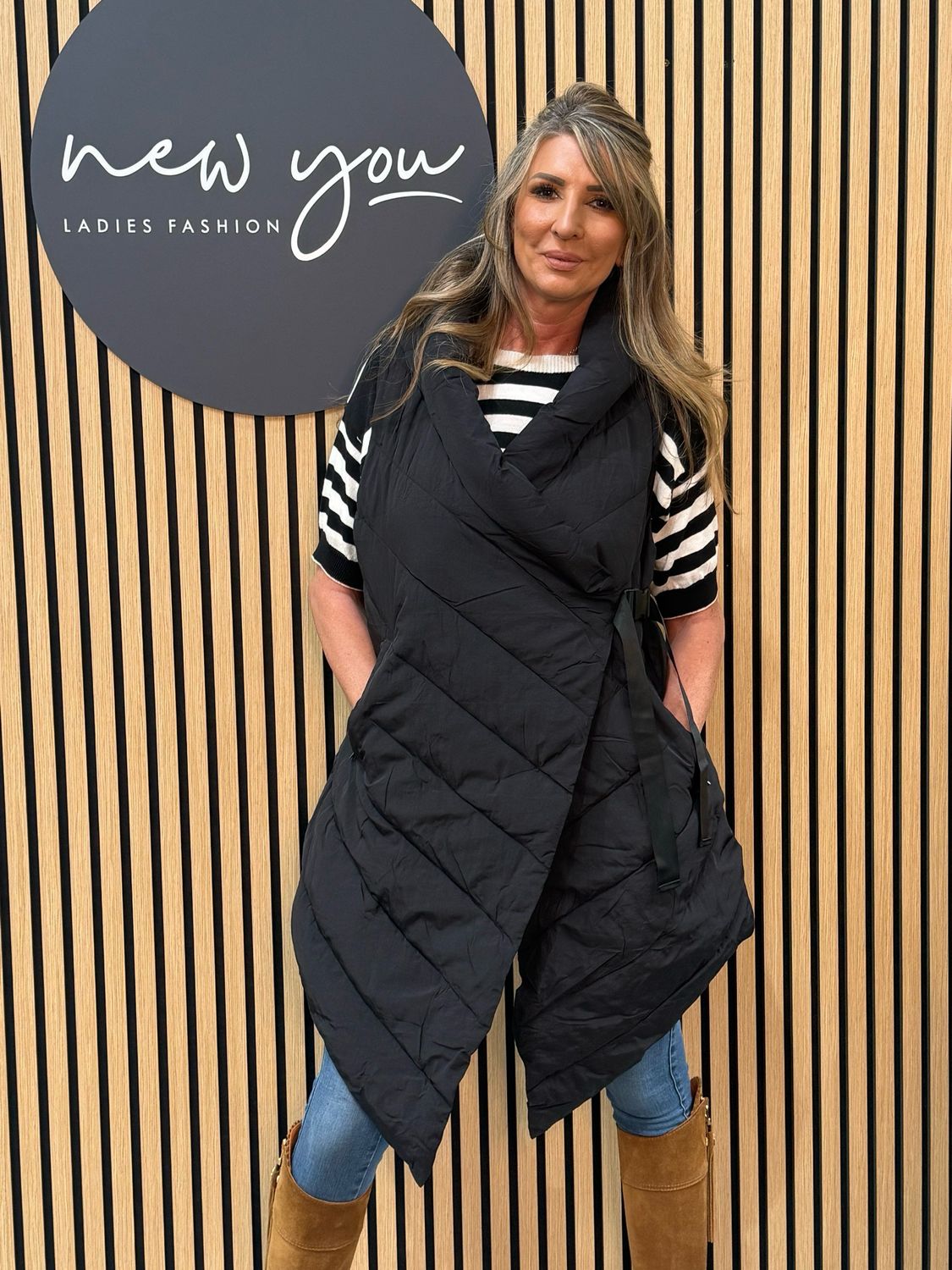 Oversize Quilted Wrap Gilet - Black