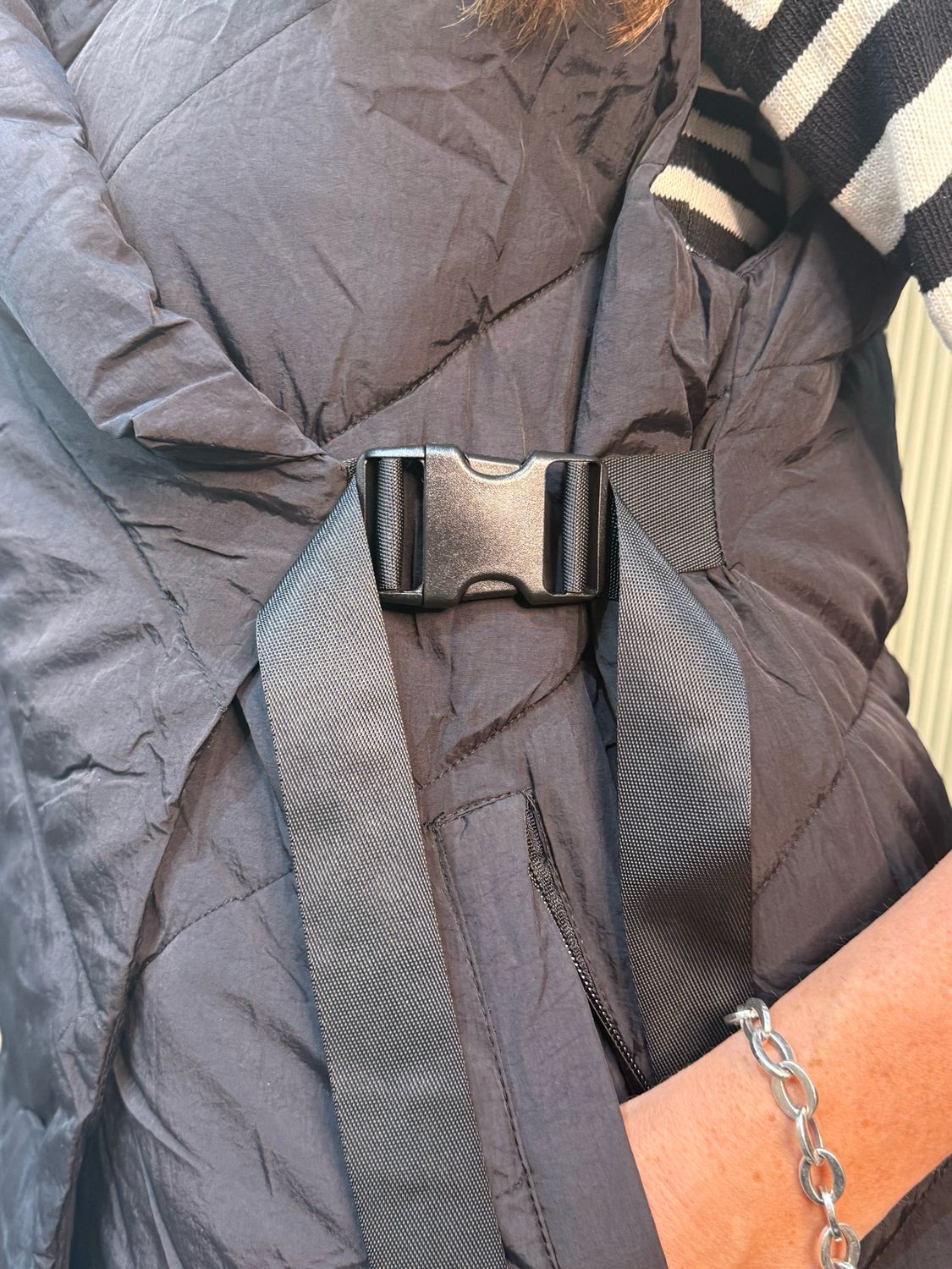 Oversize Quilted Wrap Gilet - Black