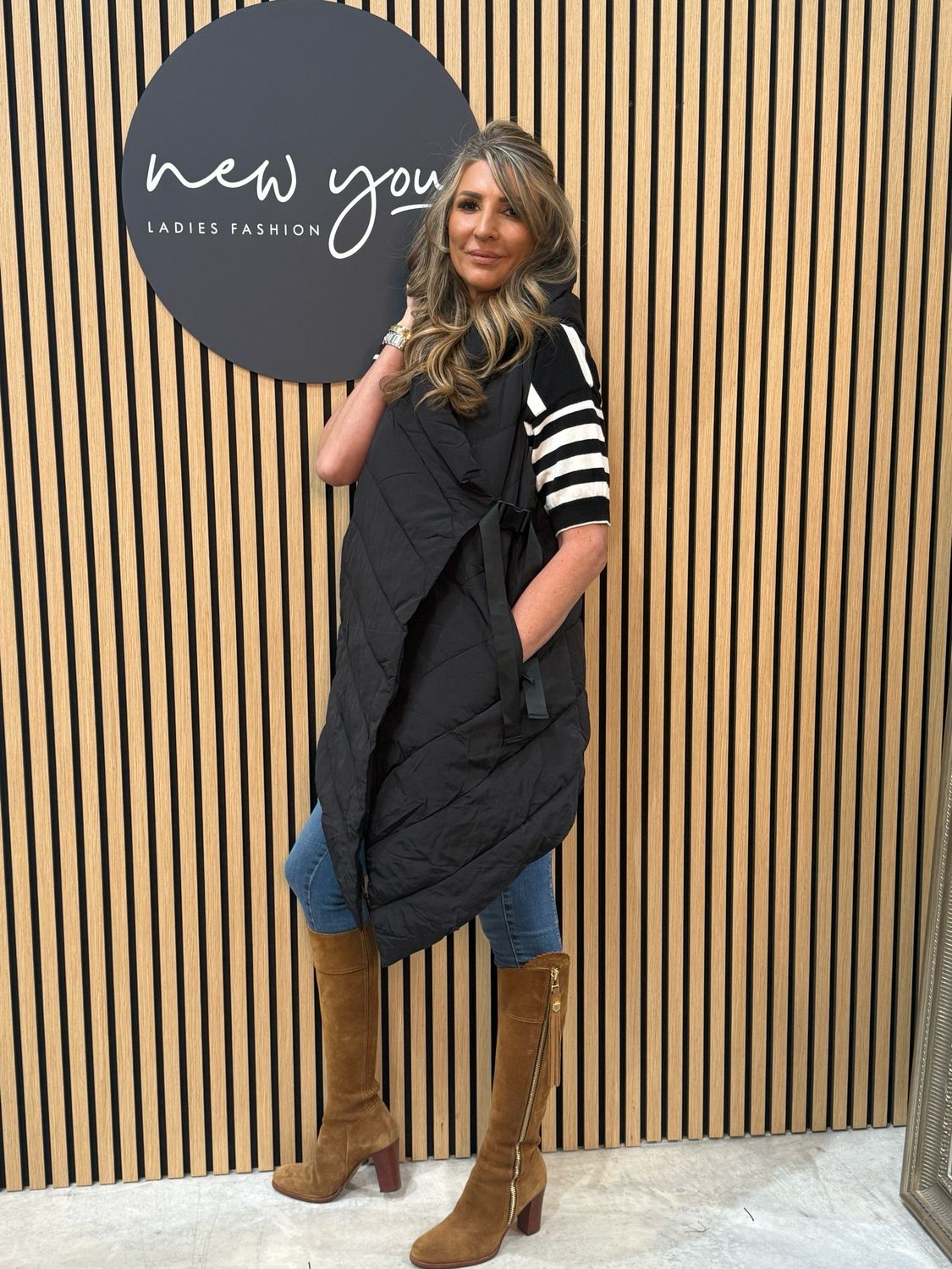 Oversize Quilted Wrap Gilet - Black