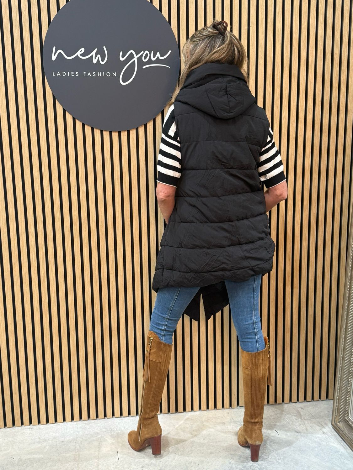 Oversize Quilted Wrap Gilet - Black