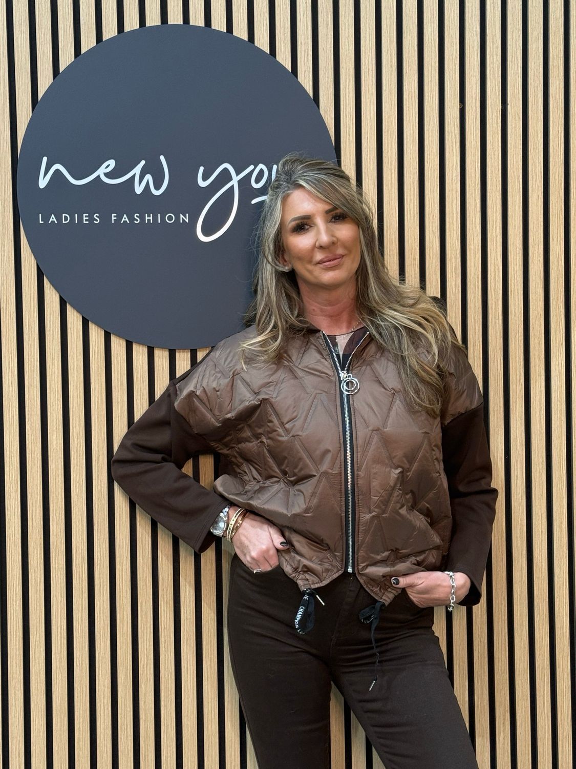 Quilted Contrast Jacket - Brown