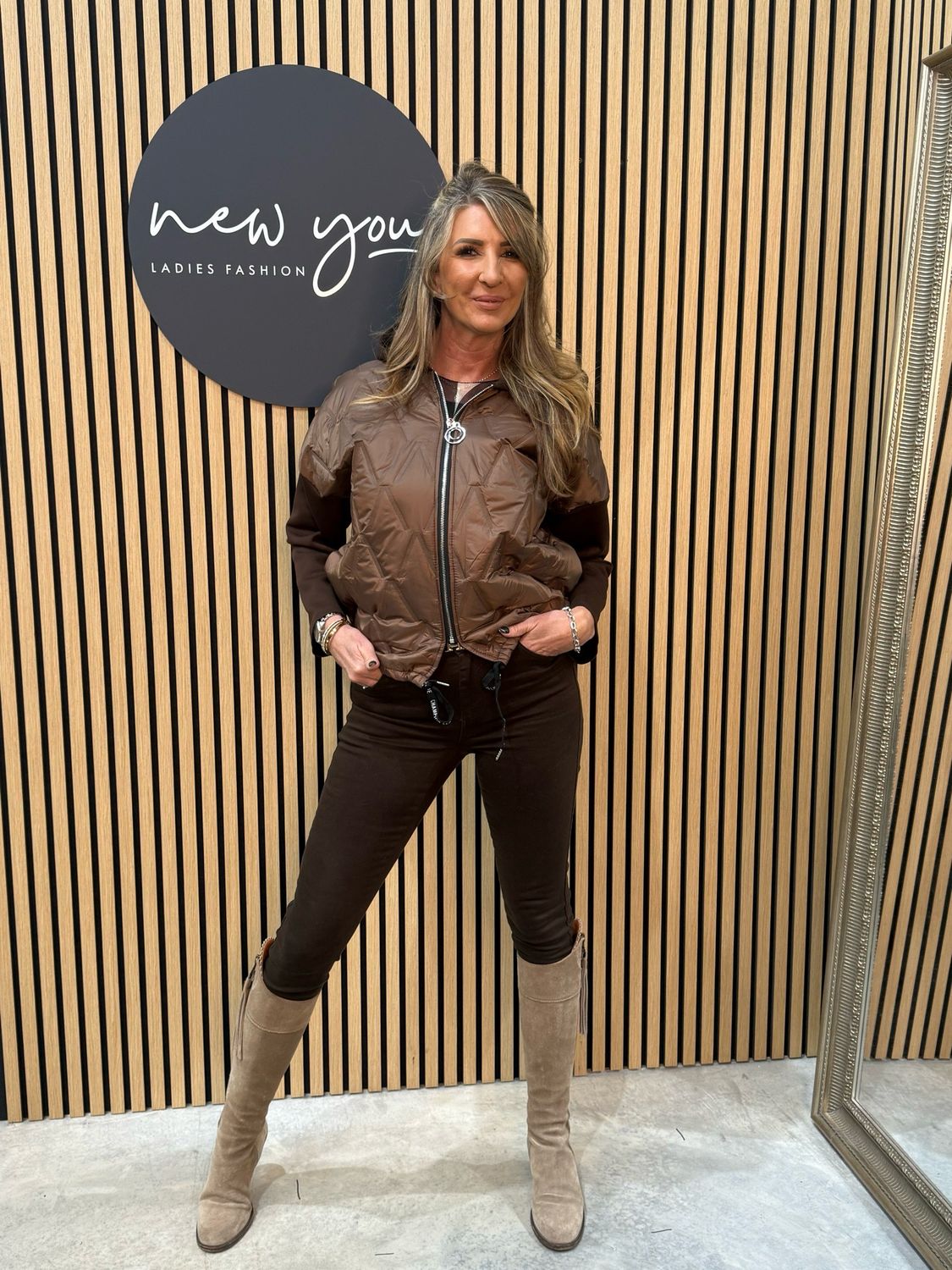 Quilted Contrast Jacket - Brown
