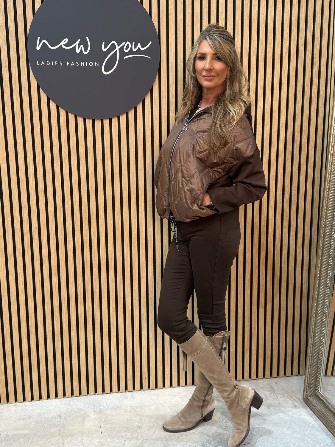 Quilted Contrast Jacket - Brown