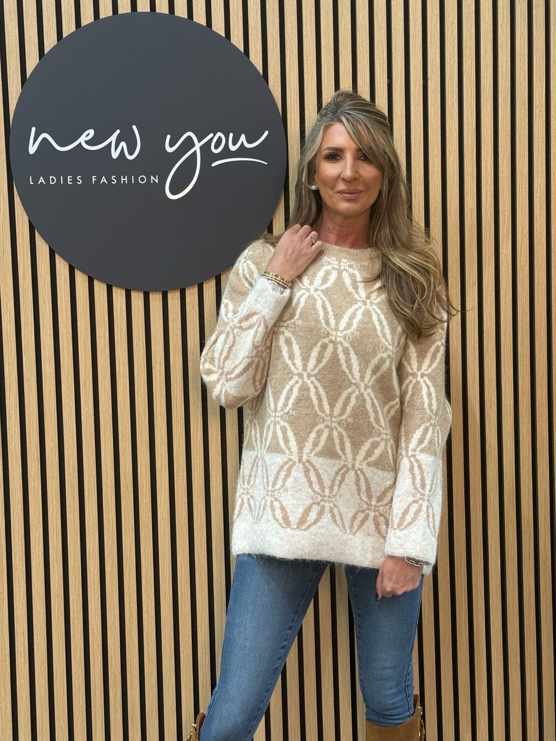 Viva - Patterned Knit Jumper - Beige