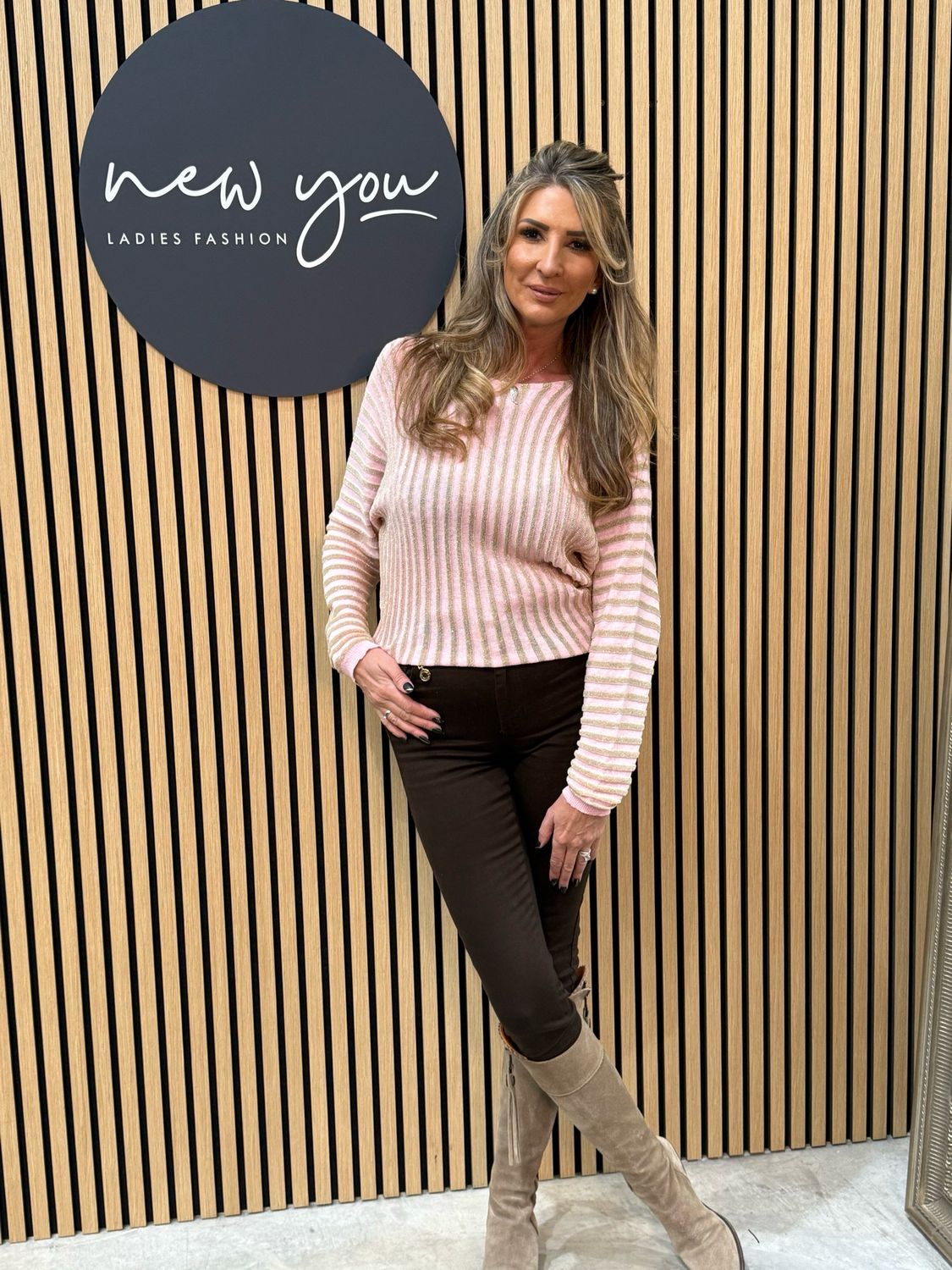 Striped Metallic Knit Jumper - Pink