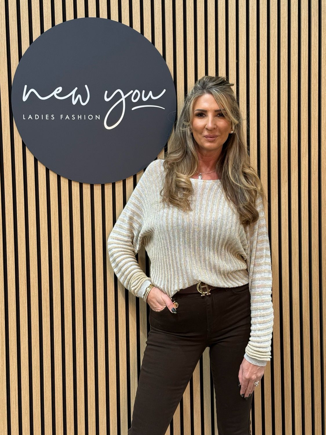 Striped Metallic Knit Jumper - Grey